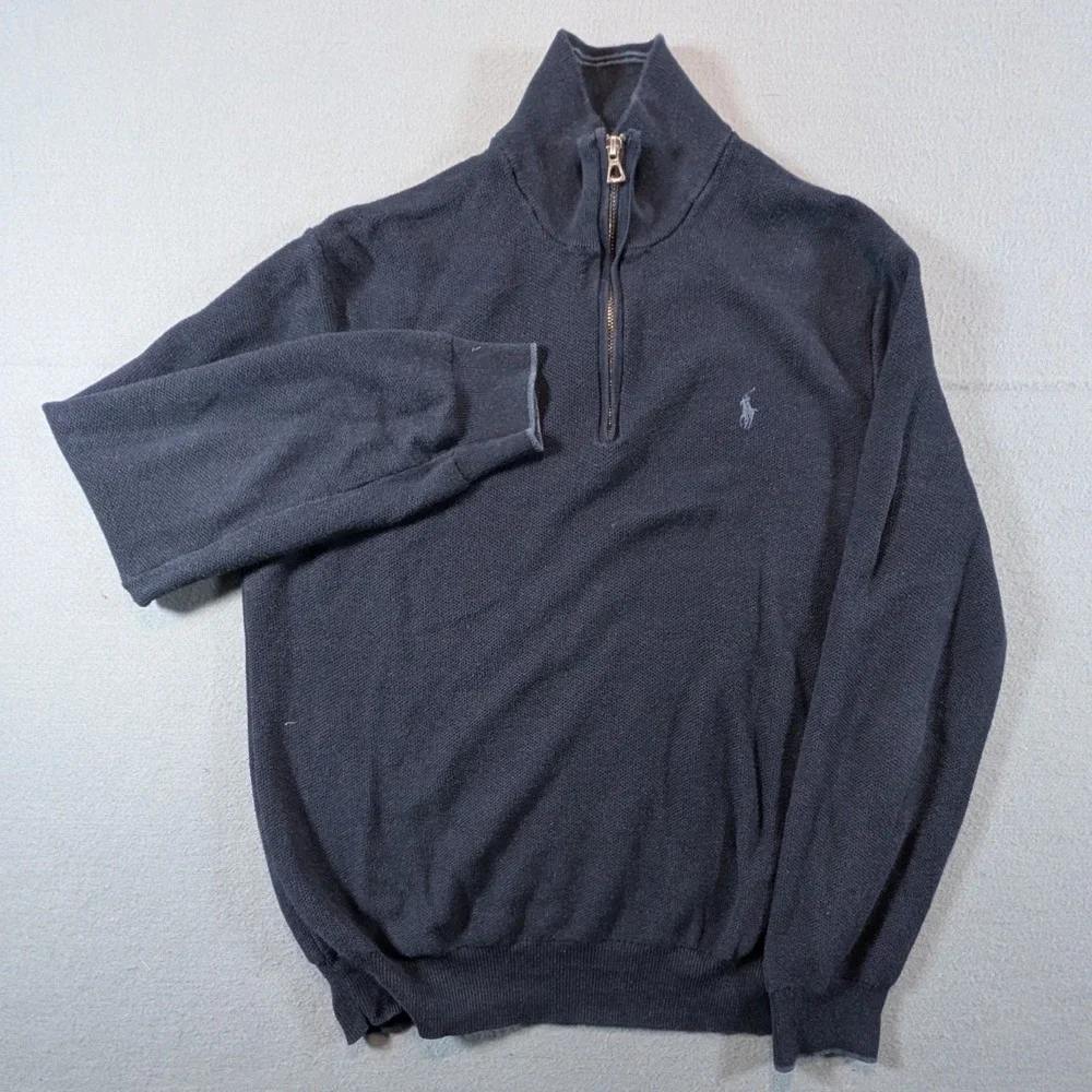 Polo Ralph Lauren Quarter Zip Sweater Mens Large Navy Blue Pima Cotton